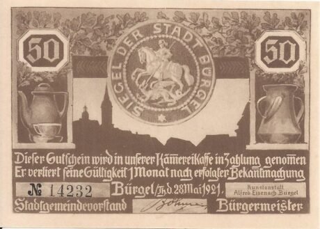 Аверс банкноты Seria myśliwska 50 fenigów, numer 4 (Niemcy) 1921