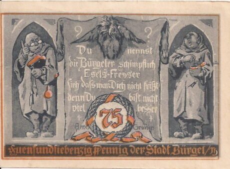 Реверс банкноты 75 fenigów Seria myśliwska Numer 6 (Niemcy) 1921