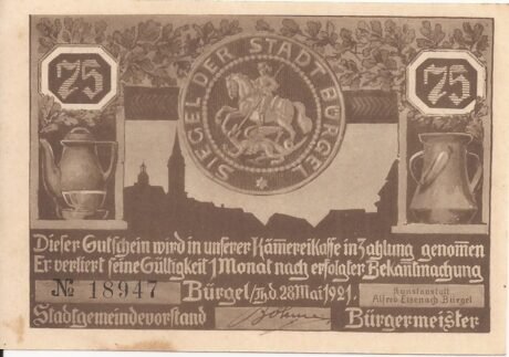 Аверс банкноты 75 fenigów Seria myśliwska Numer 5 (Niemcy) 1921