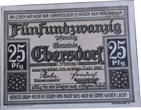 Аверс банкноты 25 fenigów (Niemcy) 1921