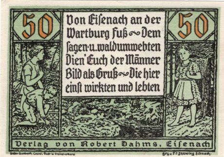 Аверс банкноты 50 fenigów Verlag von Robert Dahms (Niemcy)