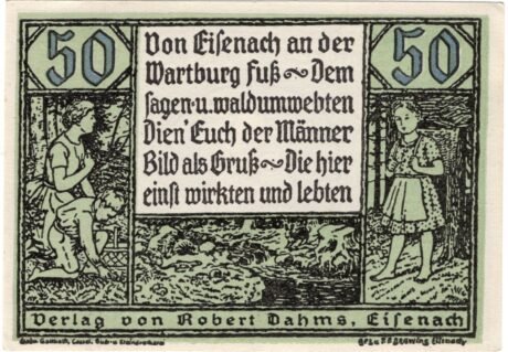 Аверс банкноты 50 fenigów Verlag von Robert Dahms (Niemcy)