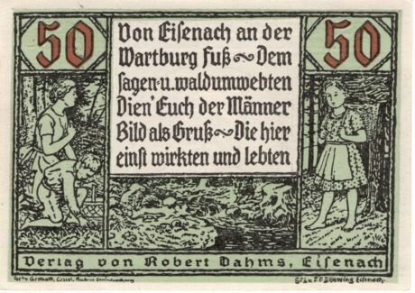 Аверс банкноты 50 fenigów Verlag von Robert Dahms (Niemcy)