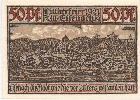 Реверс банкноты 50 fenigów Seria Jubileuszowa Lutra (Niemcy) 1921