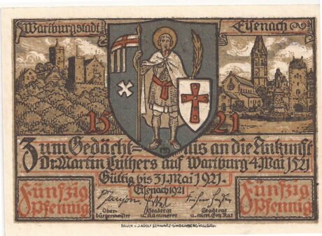 Аверс банкноты 50 fenigów Seria Jubileuszowa Lutra (Niemcy) 1921