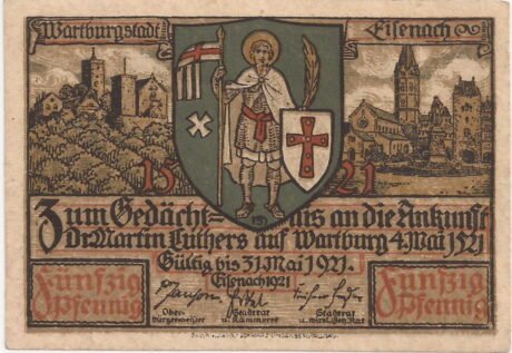 Аверс банкноты 50 fenigów Seria Jubileuszowa Lutra (Niemcy) 1921