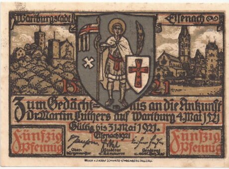 Аверс банкноты 50 fenigów Seria Jubileuszowa Lutra (Niemcy) 1921