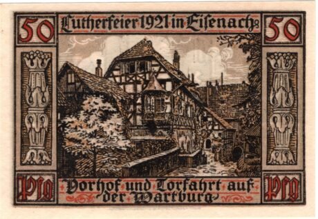 Реверс банкноты 50 fenigów Seria Jubileuszowa Lutra (Niemcy) 1921