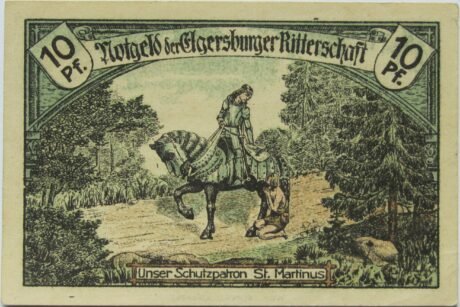 Реверс банкноты 10 fenigów Ritterschaft (Niemcy) 1921