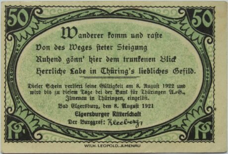 Аверс банкноты 50 fenigów Ritterschaft (Niemcy) 1921