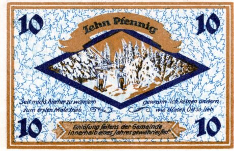 Реверс банкноты 10 Pfennigów wydanie 1B – das grüne (Niemcy) 1920