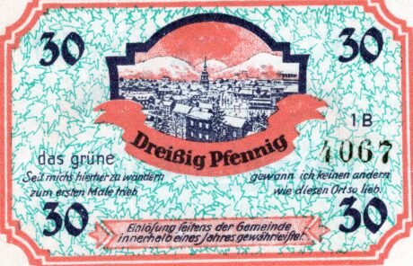 Реверс банкноты 30 пфеннигов Issue 1B — das grüne (Германия) 1920 года