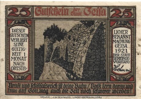 Аверс банкноты 25 fenigów (Niemcy) 1921