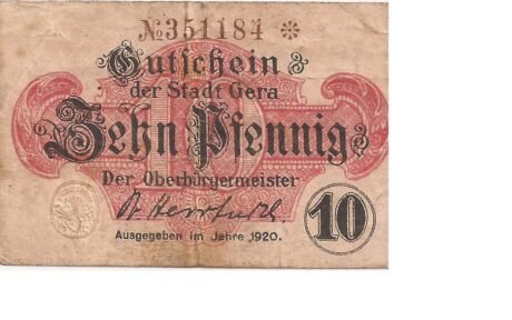 Аверс банкноты 10 fenigów (Niemcy) 1920