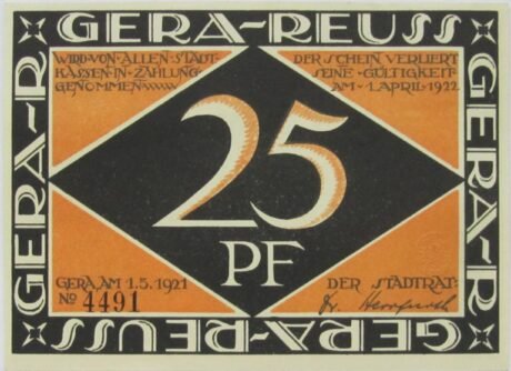 Аверс банкноты 25 fenigów (Niemcy) 1921