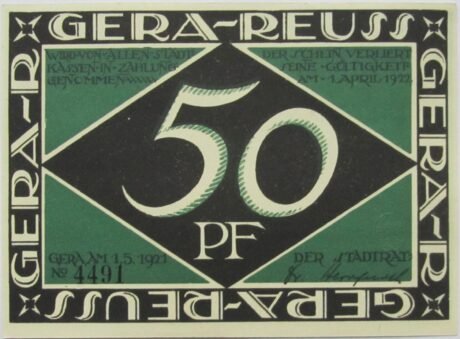 Аверс банкноты 50 fenigów (Niemcy) 1921