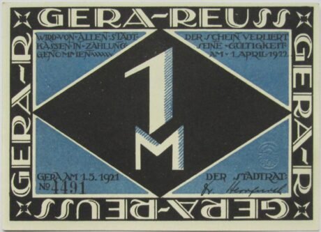 Аверс банкноты 1 marka (Niemcy) 1921