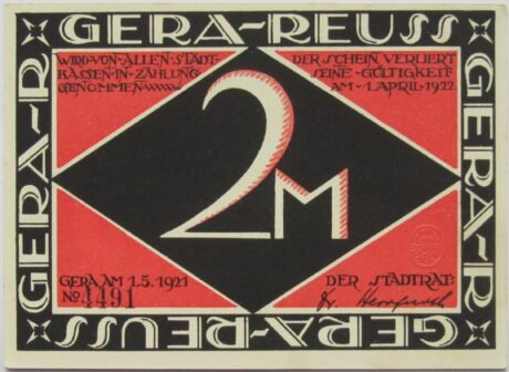 Аверс банкноты 2 marki (Niemcy) 1921