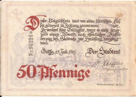 Аверс банкноты 50 fenigów (Niemcy) 1921