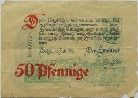 Аверс банкноты 50 fenigów (Niemcy) 1921