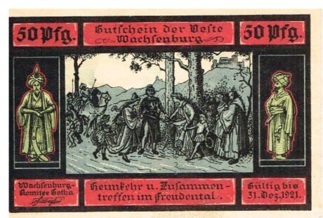 Аверс банкноты 50 fenigów Wachsenburg-Komitee (Niemcy) 1921