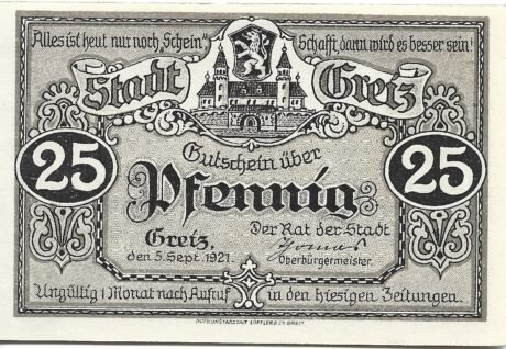 Аверс банкноты 25 fenigów (Niemcy) 1921