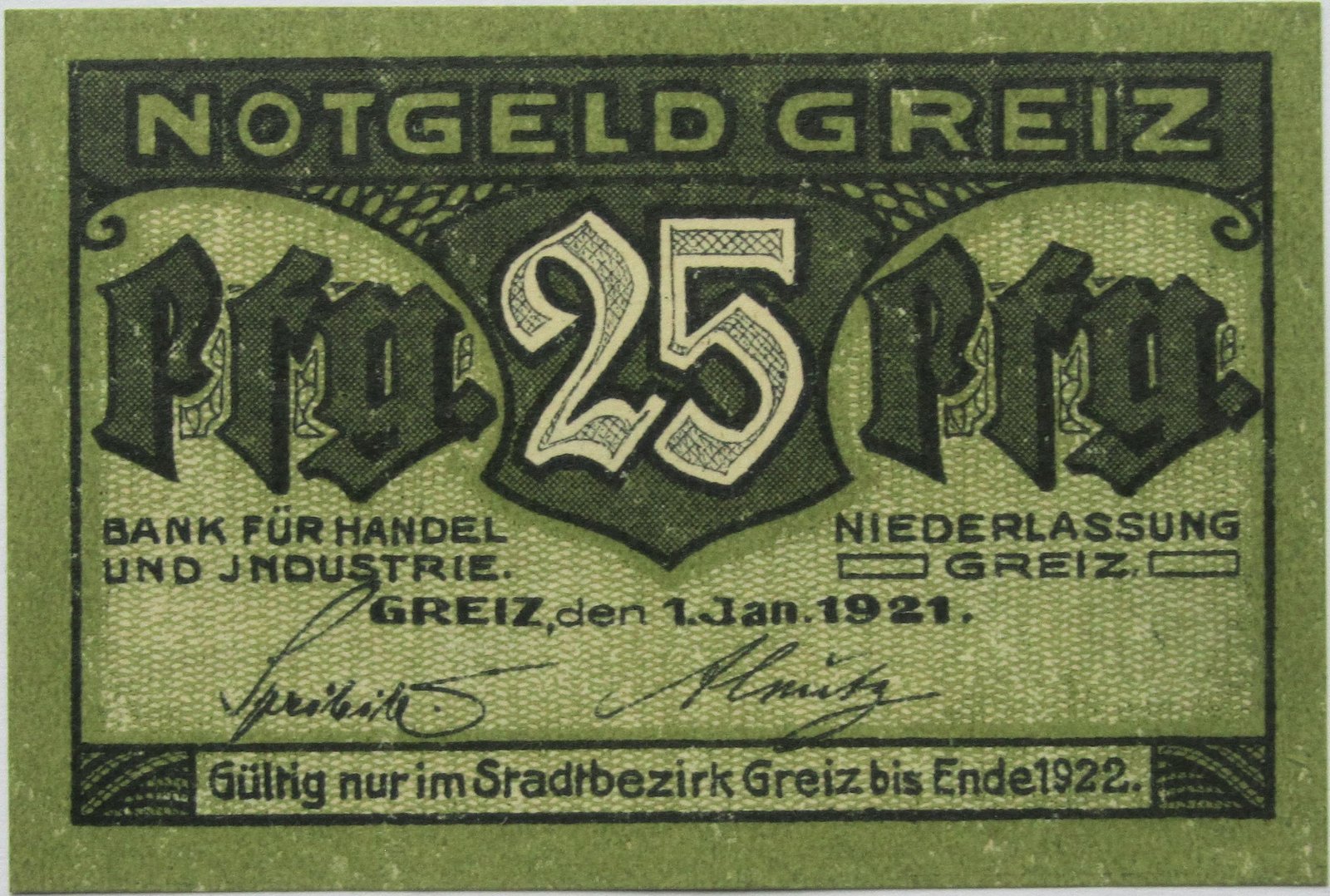 Аверс банкноты 25 пфеннигов Bank für Handel und Industrie (Германия) 1921 года