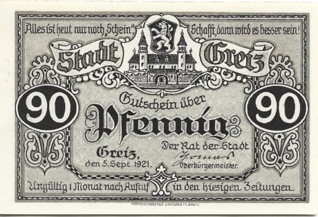 Аверс банкноты 90 fenigów (Niemcy) 1921
