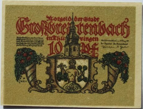 Аверс банкноты 10 fenigów (Niemcy) 1921