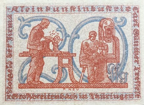 Реверс банкноты Moneta 20 fenigów Kleinkunstindustrie Carl Günther Tresselt (Niemcy) 1921