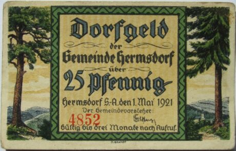 Аверс банкноты 25 fenigów (Niemcy) 1921