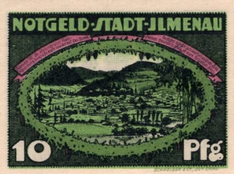 Аверс банкноты 10 fenigów, wydanie zielone (Niemcy) 1921