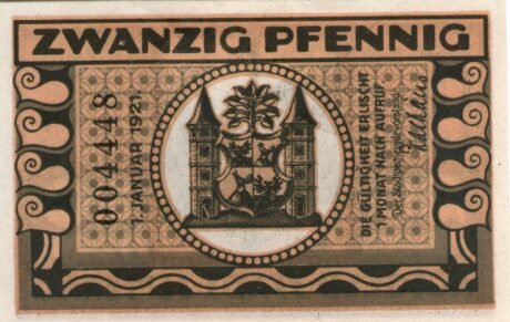 Реверс банкноты 20 пфеннигов orange issue (Германия) 1921 года
