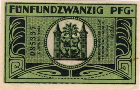 Реверс банкноты 25 fenigów zielona emisja (Niemcy) 1921