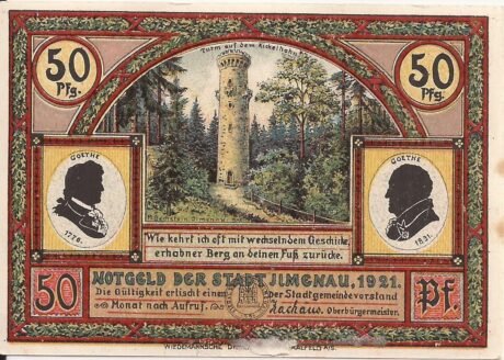 Аверс банкноты Seria 50 Pfennigów Goethego - Goethehäuschen (Niemcy) 1921