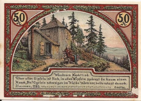 Реверс банкноты Seria 50 Pfennigów Goethego - Goethehäuschen (Niemcy) 1921