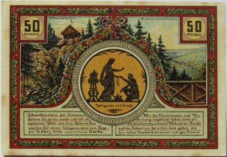 Реверс банкноты Seria 50 Pfenniga Goethego - Schwalbenstein (Niemcy) 1921