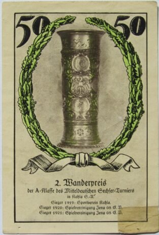 Реверс банкноты 50 fenigów Spielvereinigung Jena 08 (Niemcy) 1921