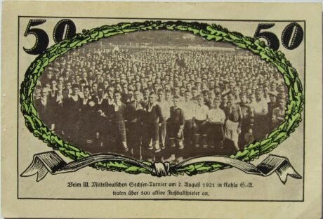 Реверс банкноты 50 fenigów Spielvereinigung Jena 08 (Niemcy) 1921