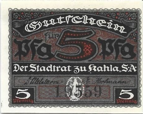Аверс банкноты 5 fenigów (Niemcy) 1920