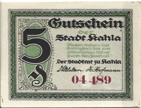 Аверс банкноты 5 fenigów (Niemcy) 1921