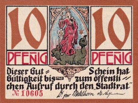 Аверс банкноты 10 fenigów (Niemcy) 1921