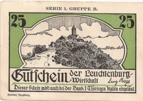 Аверс банкноты 25 fenigów Leuchtenburg-Wirtschaft (Niemcy)