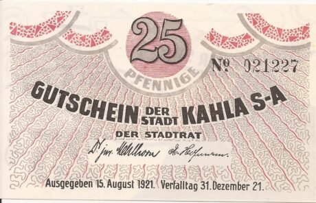 Аверс банкноты 25 fenigów (Niemcy) 1921