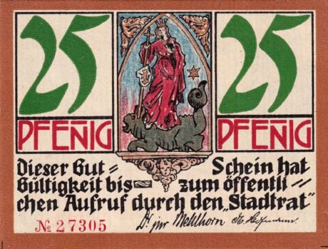 Аверс банкноты 25 fenigów (Niemcy) 1921