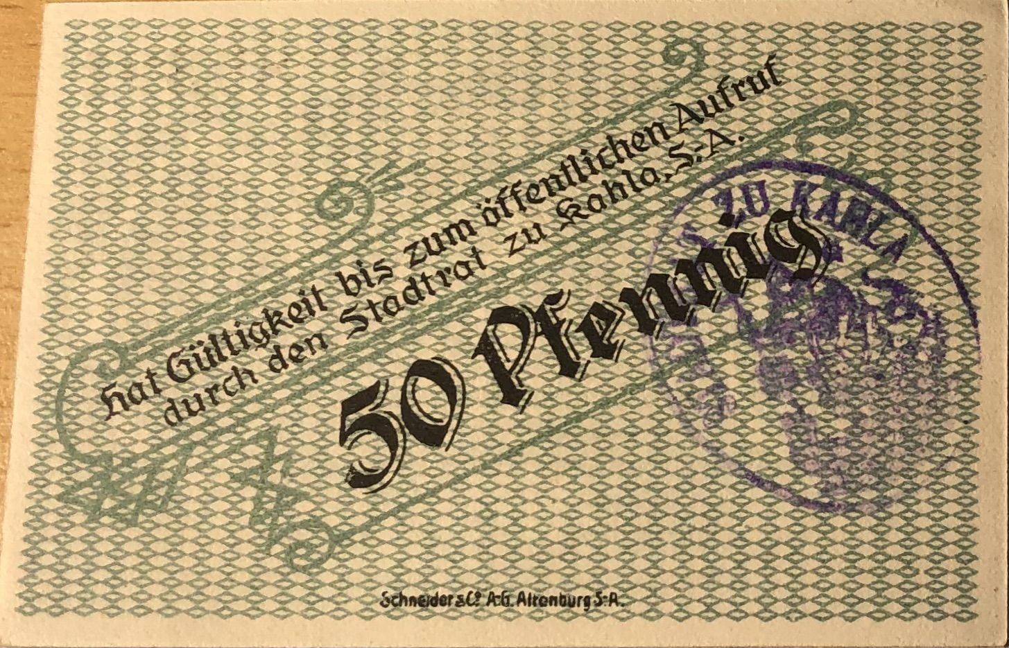 Реверс банкноты 50 пфеннигов (Германия) 1920 года