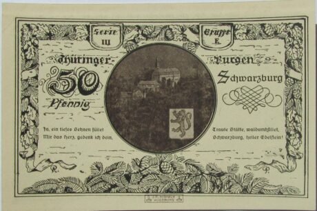 Реверс банкноты 50 fenigów Leuchtenburg - wydanie 3E: Schloss Schwarzburg (Niemcy) 1921