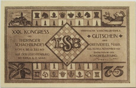 Аверс банкноты 75 fenigów Schachklub Kahla - wydanie 4 (Niemcy) 1921