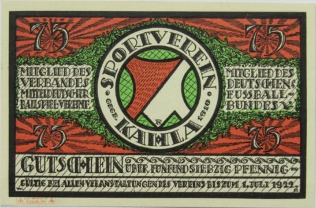 Аверс банкноты 75 пфеннигов Sportverein Kahla - B5 (Германия) 1921 года