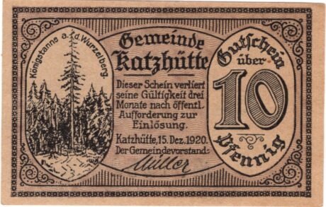 Аверс банкноты 10 fenigów (Niemcy) 1920